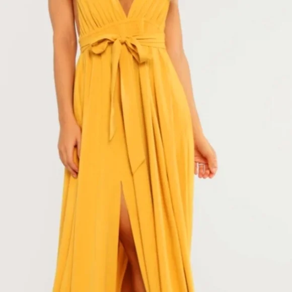 Fashion Nova Golden Mustard Yellow flowing Maxi Dress Nwt Size XL - Picture 6 of 16
